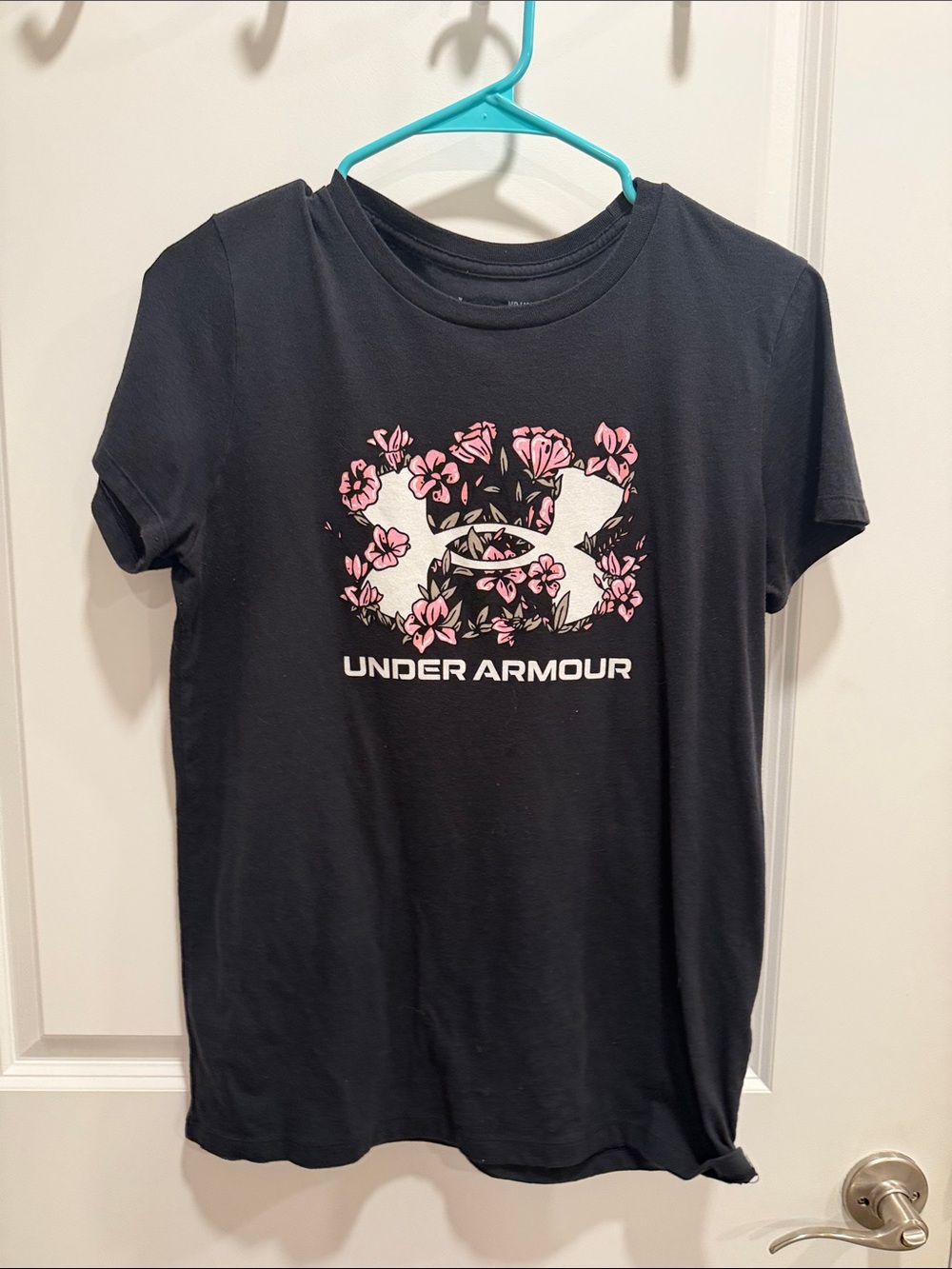 Under Armour Black Tee with Pink Floral Logo